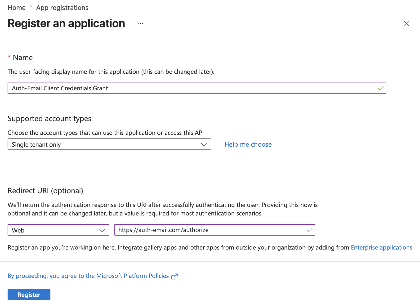 Entra application configuration