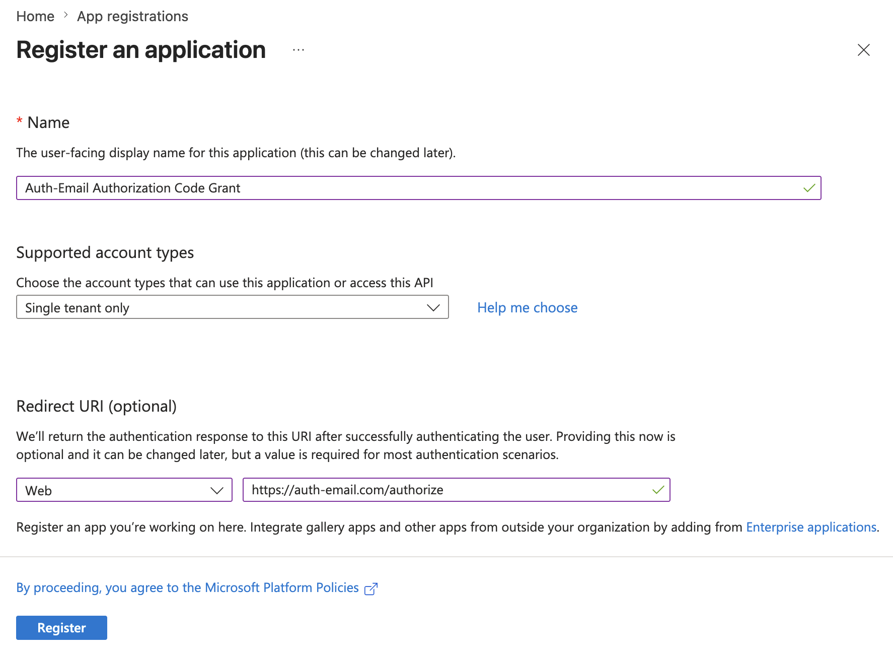 Entra application configuration