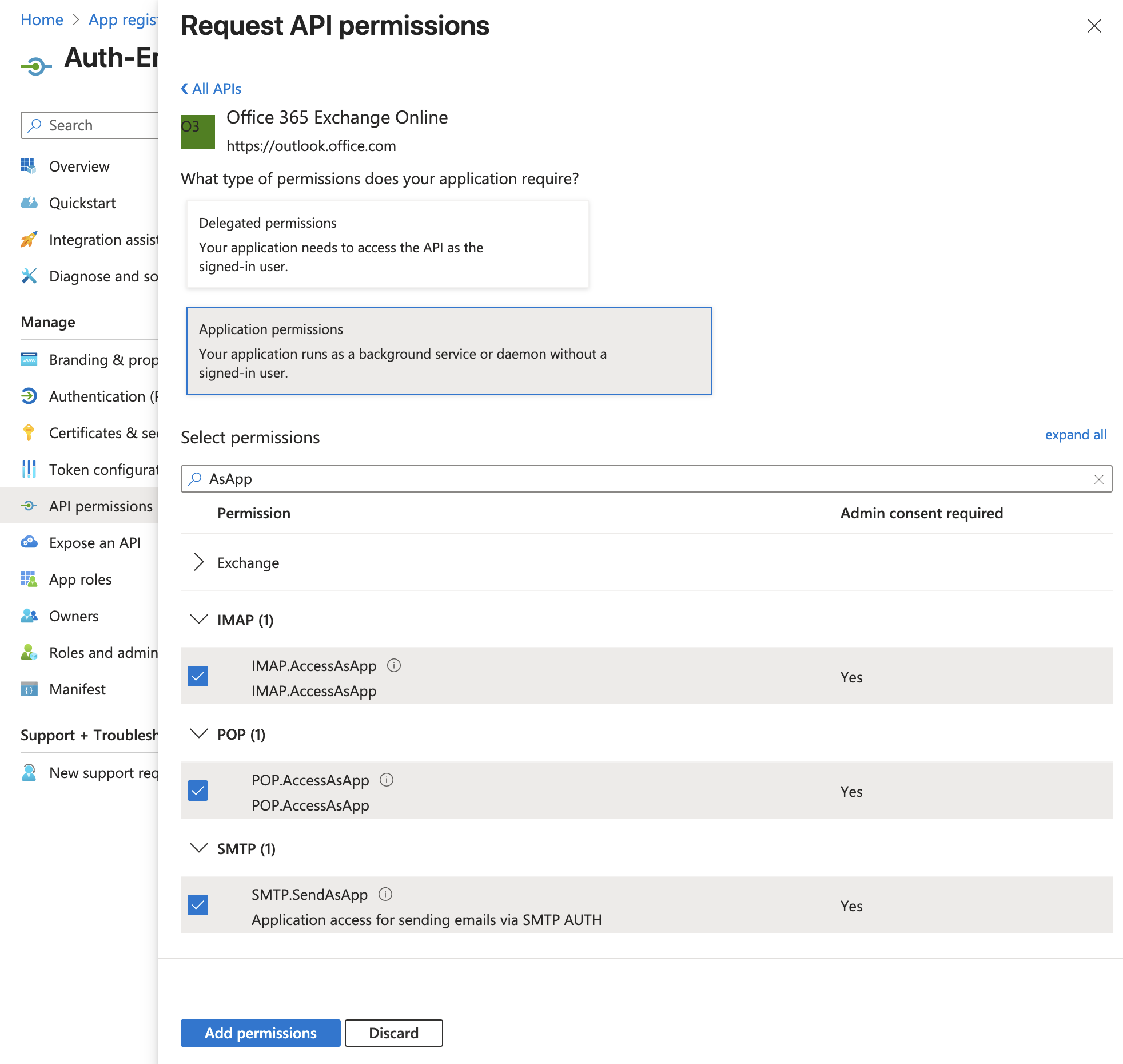 Entra application API permissions