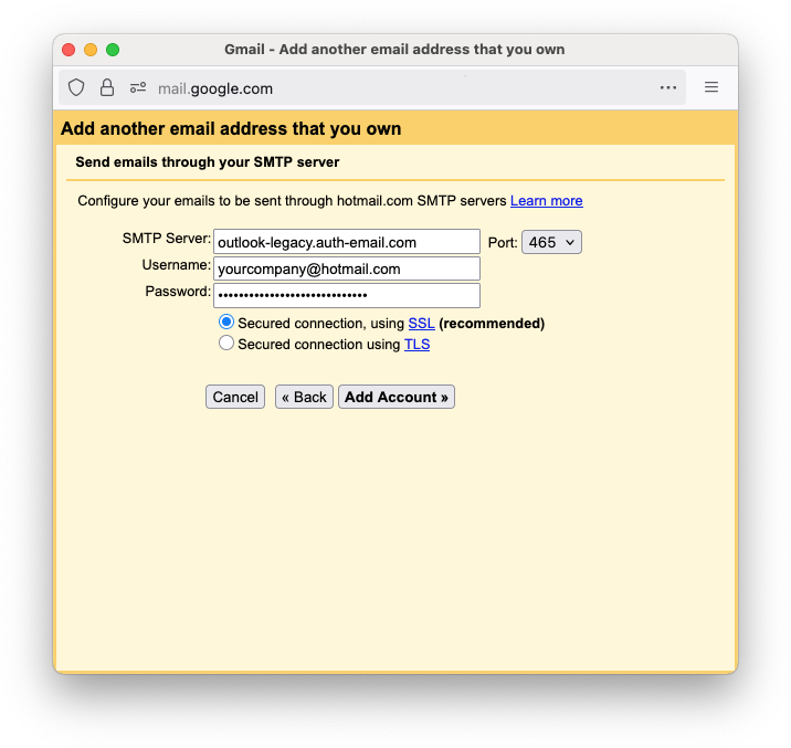 Gmail send as configuration