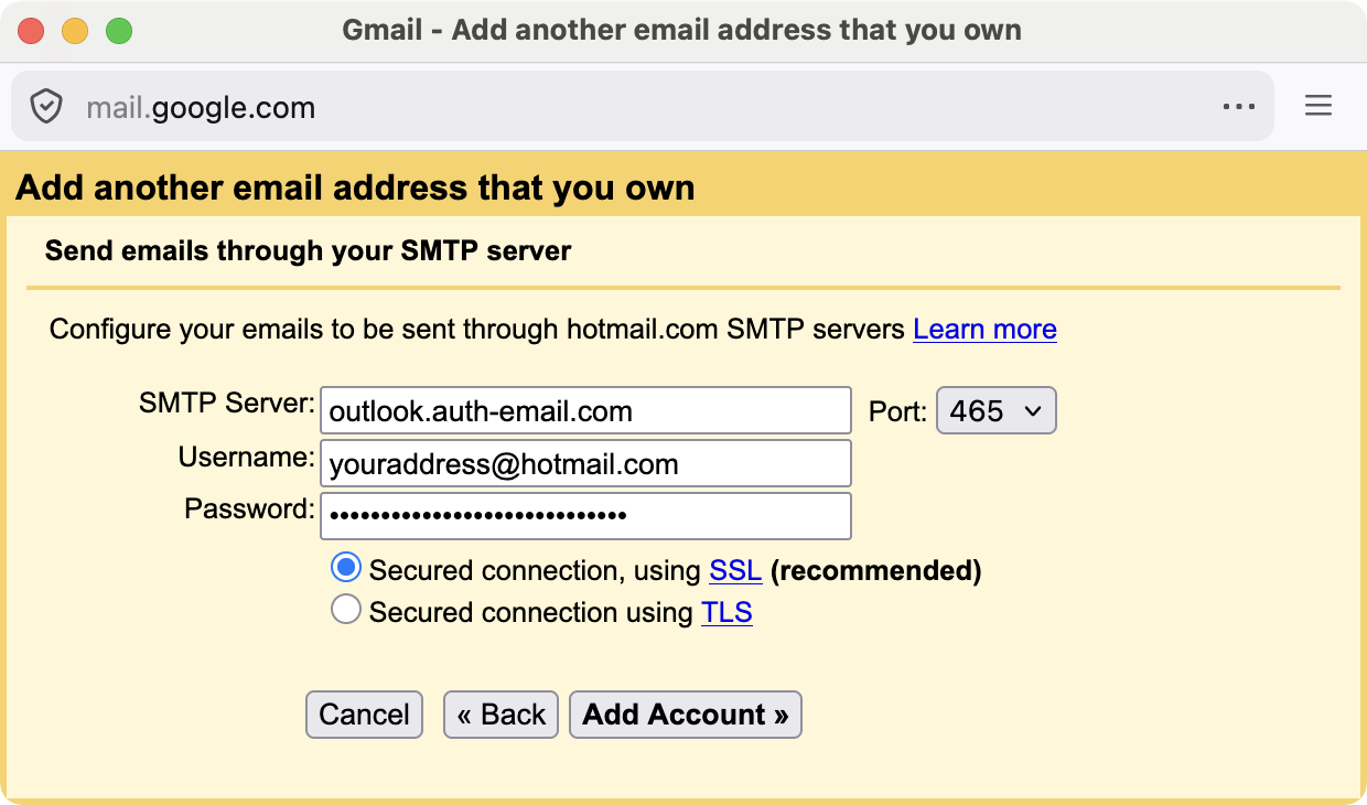 Gmail send as configuration