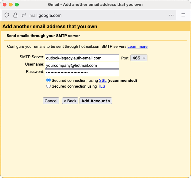 Gmail send as configuration